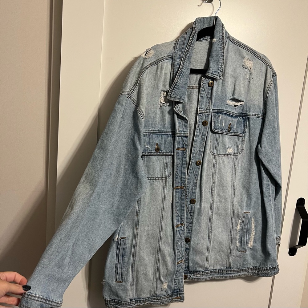 JustFab Light Blue Distressed Jean Jacket
